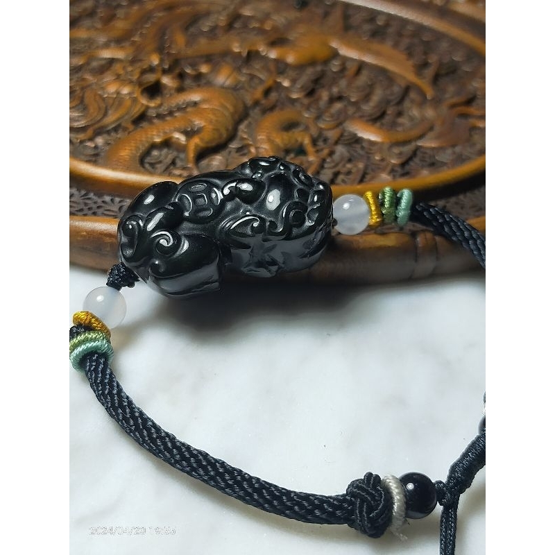 Gelang Pixiu Obsidian tali serut hitam