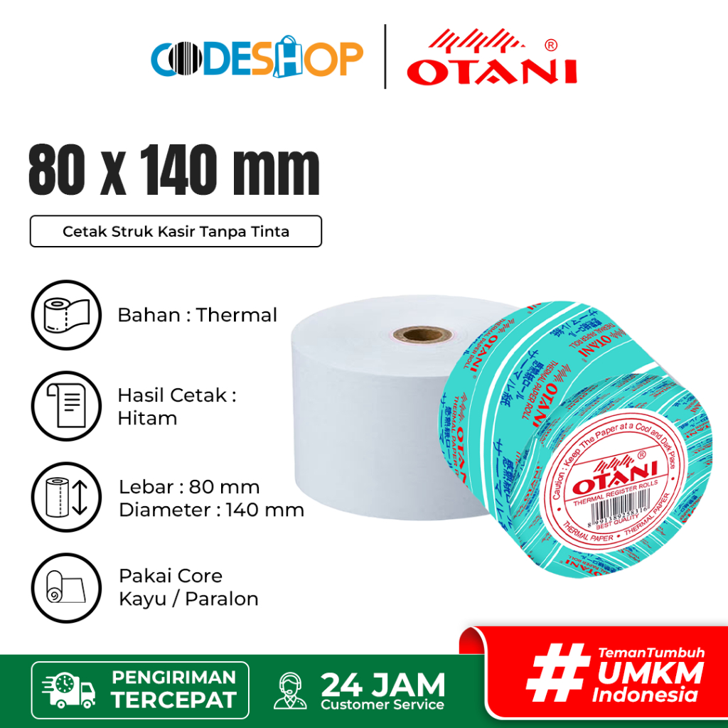 

Otani Kertas Kasir Thermal 80 x 140 mm Cetak Struk Antrian Parkir