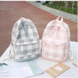 RiFich - Tas Ransel Anak Perempuan PAUD TK SD Motif Kotak Sekolah Wanita Fashion Korean Style Kekini