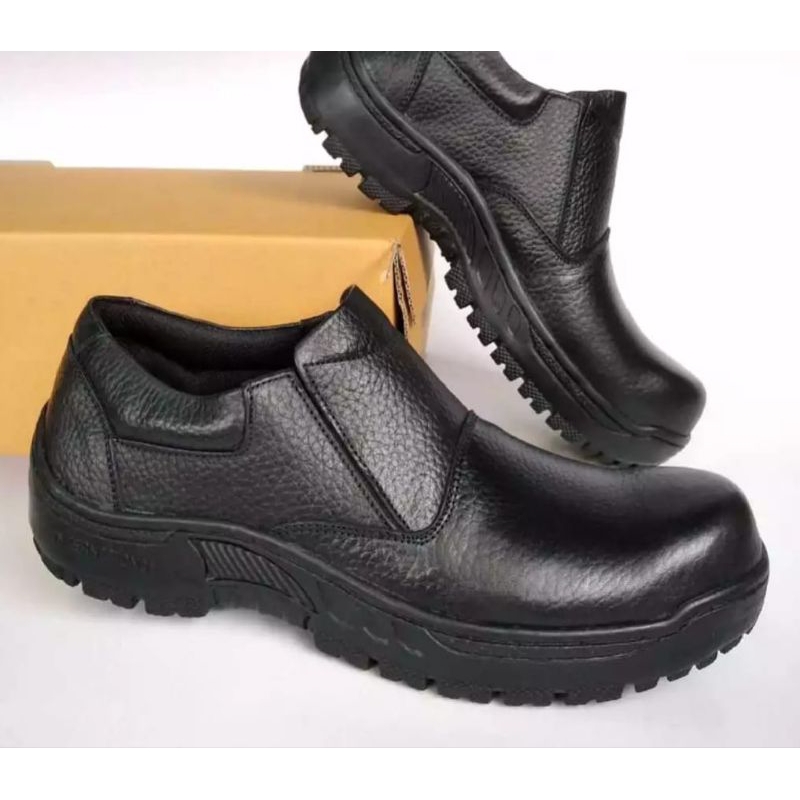 sepatu safety boots Kings pria pendek 100% full kulit sol karet ujung besi terlaris