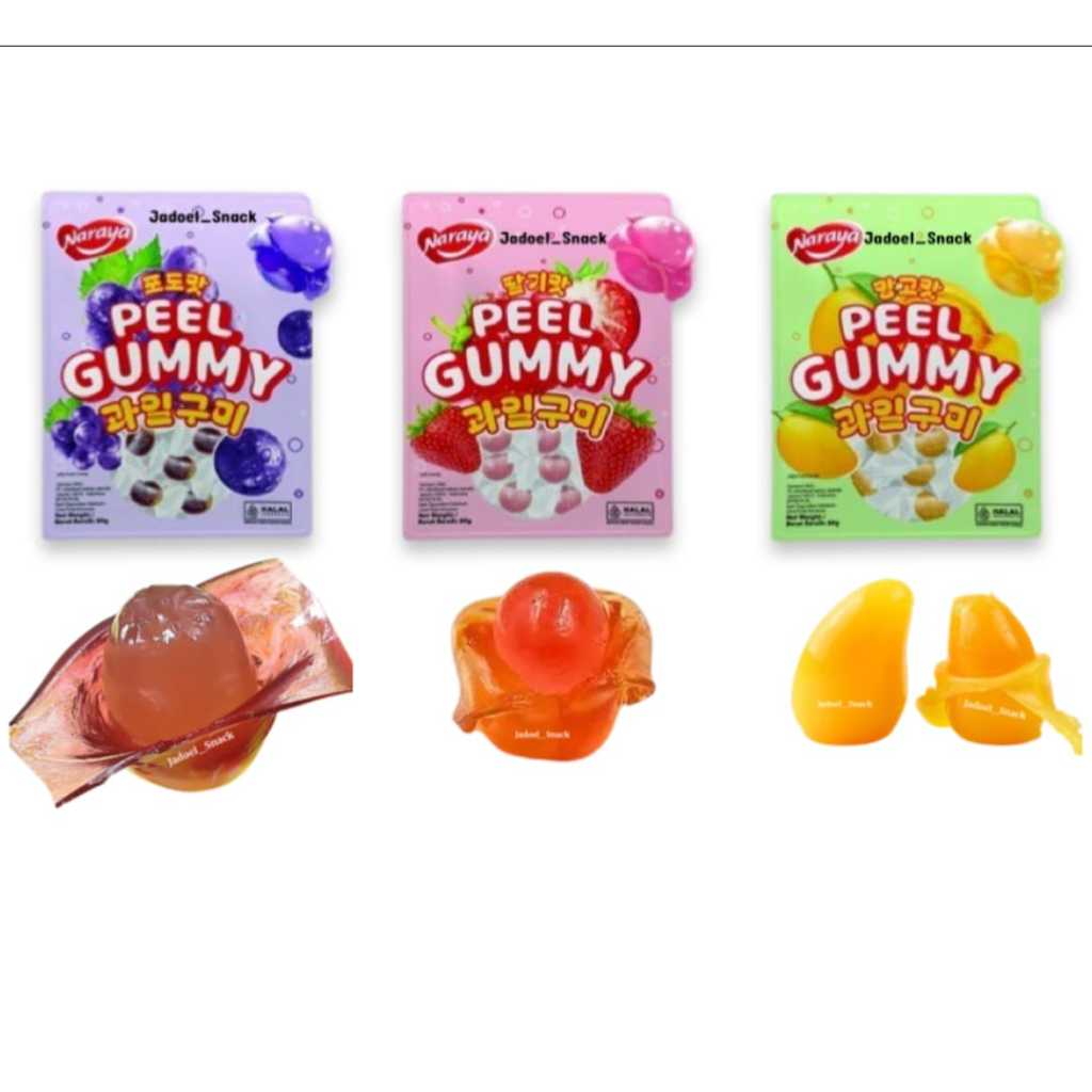 

Naraya Peel Gummy Permen Jelly Kupas Rasa Buah Anggur Mangga Strawberry 80g