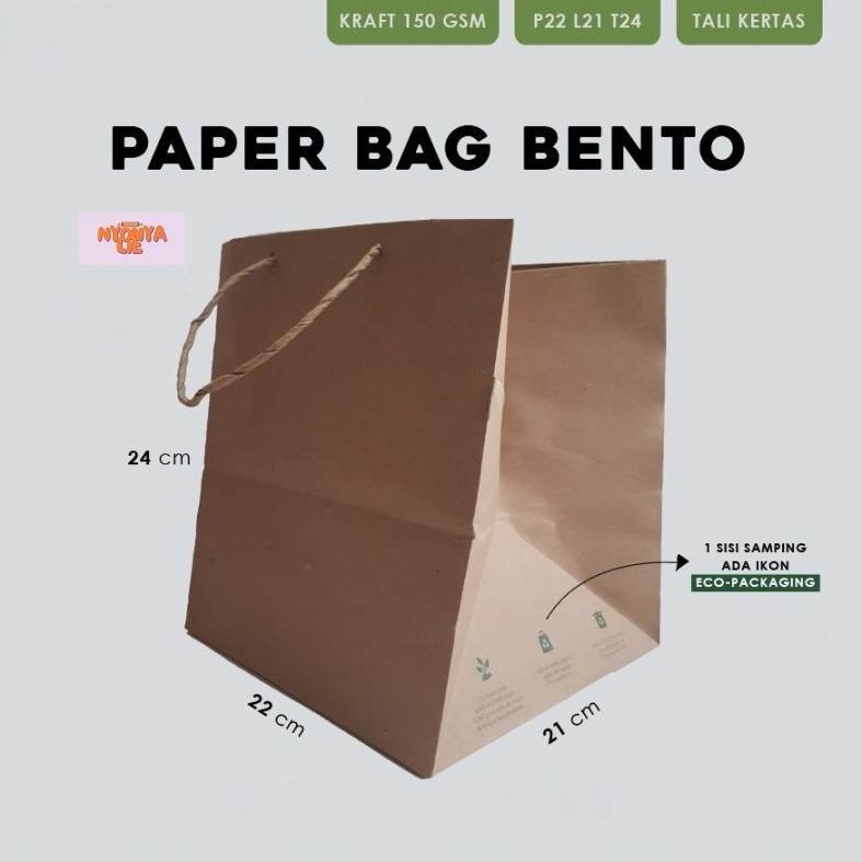 

22x21x24 Cm Paper Bag Bento Kraft Coklat Kantong Besek Kotak makanan Uk 20