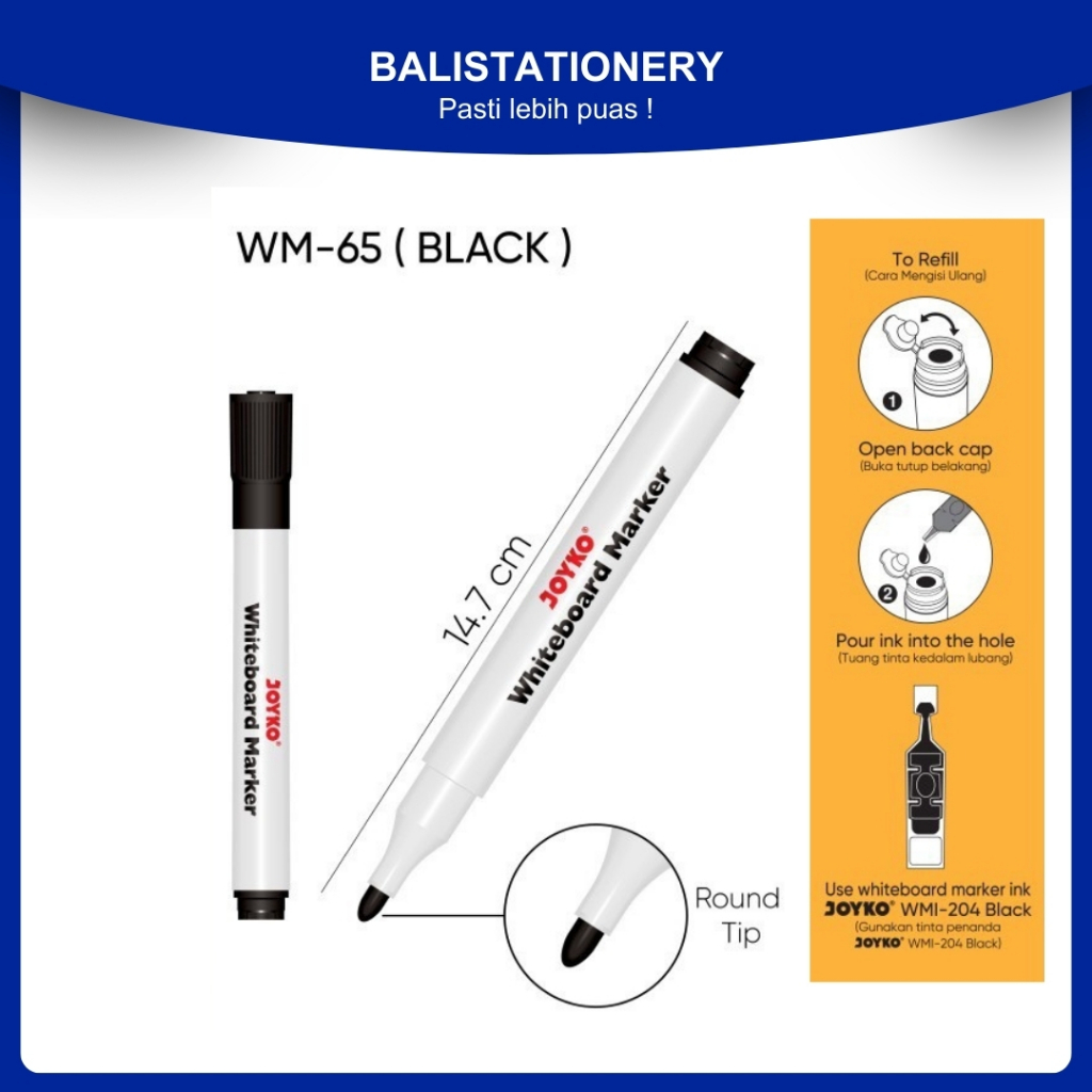 

Spidol Papan Tulis Whiteboard WM-65 Joyko bisa dihapus - Hitam