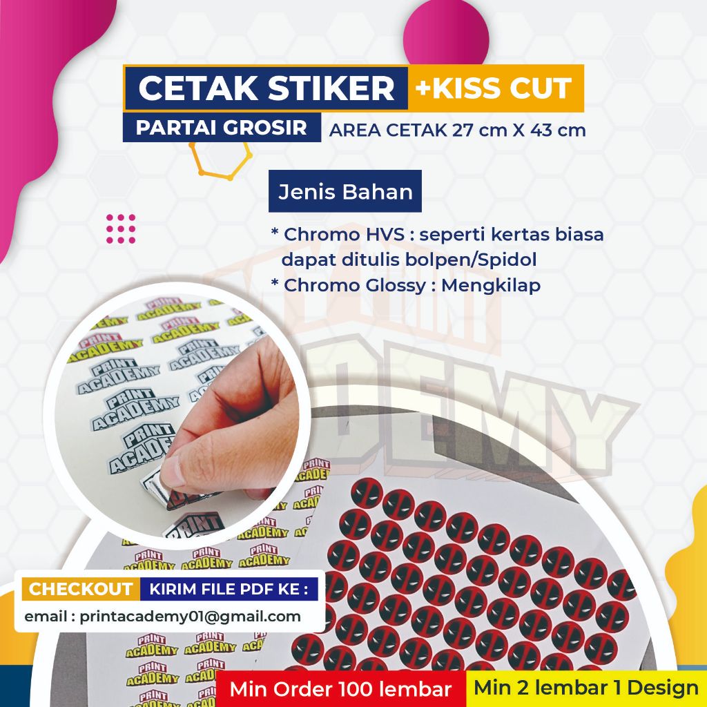

PRINT CETAK STIKER LABEL KROMO A3+ KISS CUT PARTAI GROSIR