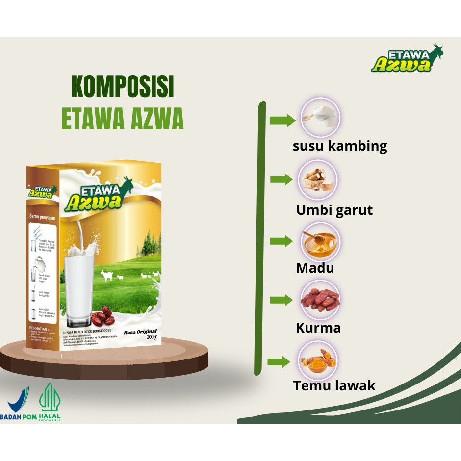 

Susu kambing etawa bubuk berkualitas dengan kurma ajwa madu dan umbi arut 1 box