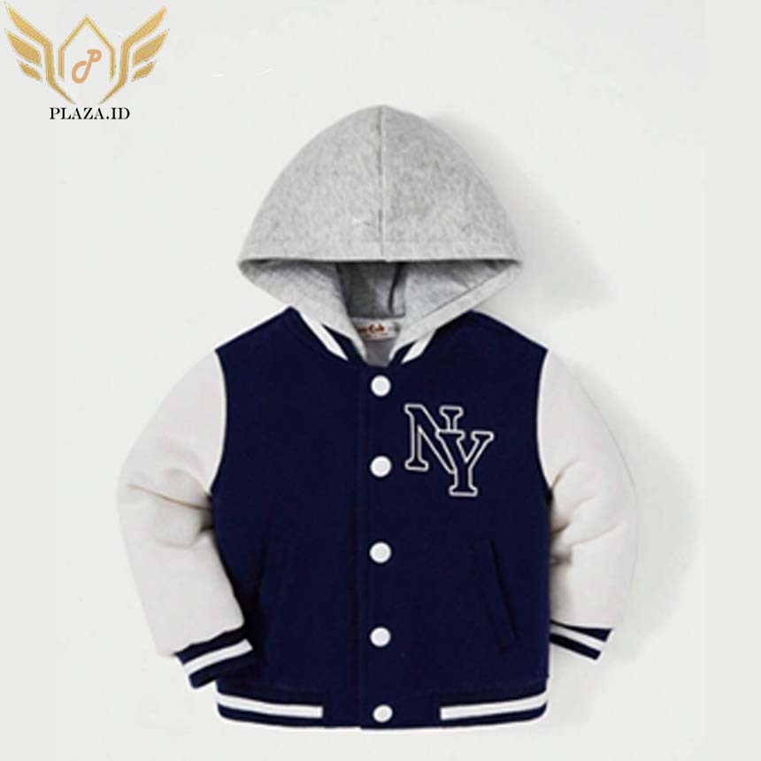 Jaket Varsity Jaket Baseball Cewek Cowok Jaket Berkancing NY hitam navy  Hoodie Korean Style Bahan F