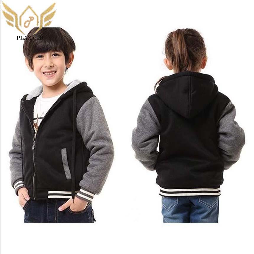 Jaket Anak Cewek Cowok Jaket Anak Baseball Varsity Kancing hitam abu tua polos Hoodie Model Korea Ja