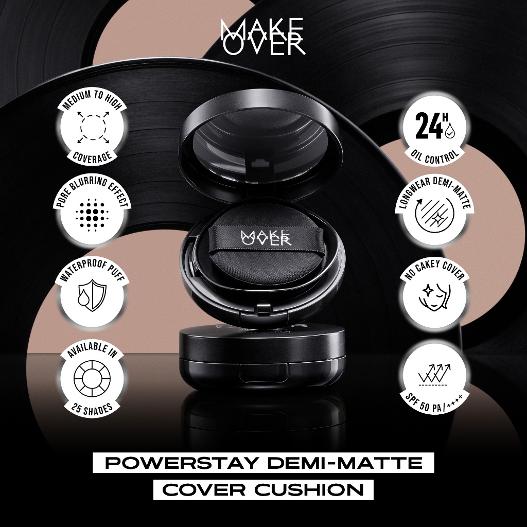 MAKE OVER Powerstay Demi-Matte Cover Cushion - Cushion matte high coverage BEST SELLER ringan oil control make up tahan lama 24 jam non-comedogenic Image 4