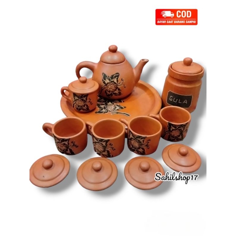 Poci tanah liat set cangkir 5 teko tanah liat plus tempat gula tanah liat