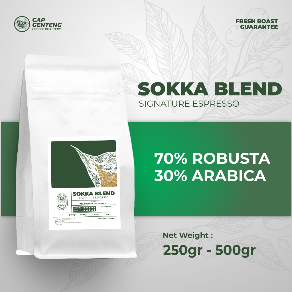 

SOKKA HOUSE BLEND 70% ROBUSTA 30% ARABIKA (BIJI/BUBUK KOPI) - CAP GENTENG