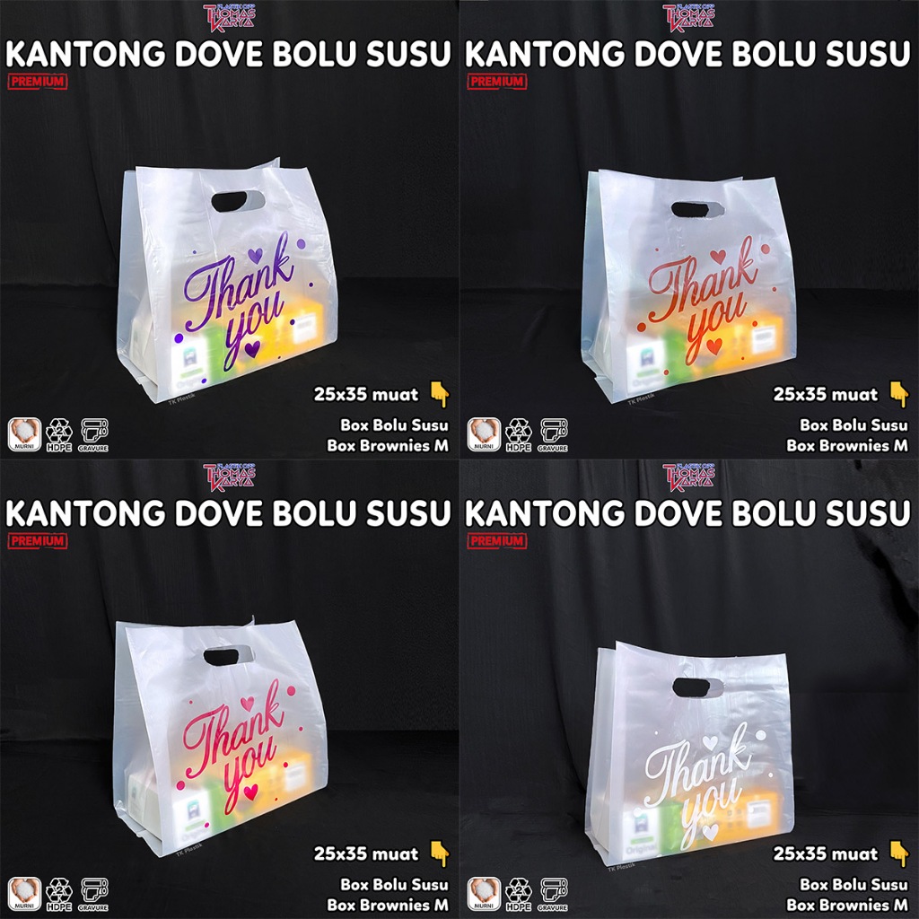 Plastik Bolu Susu Motif THANK YOU isi 50 Paper Bag Box Brownies Hajatan Bingkisan Snack Ulang Tahun