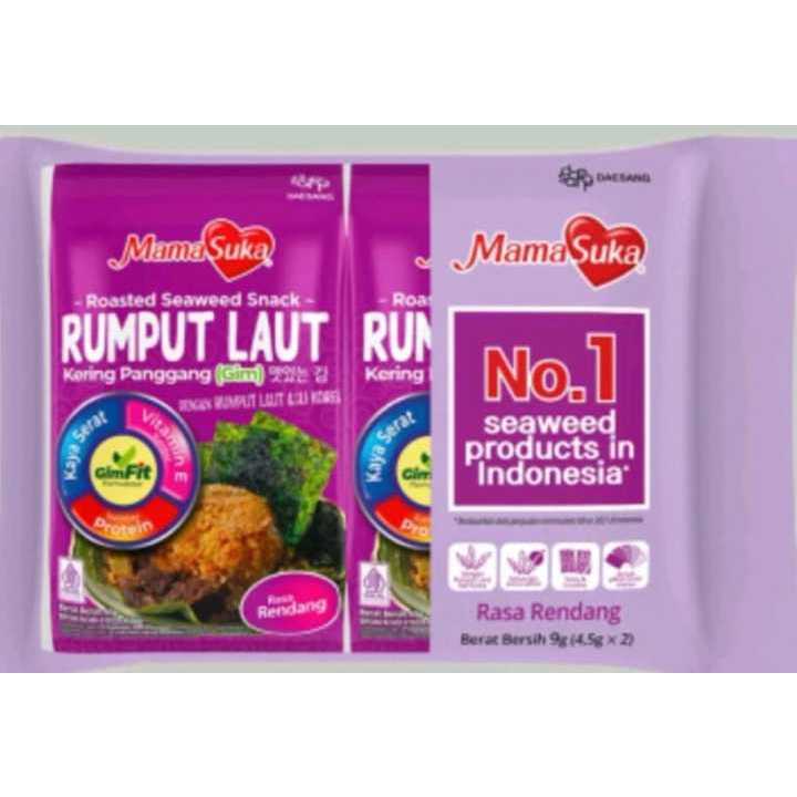 

Mamasuka Snack Rumput Laut Panggang Rasa Rendang Padang 1 Pack isi 2 Bungkus