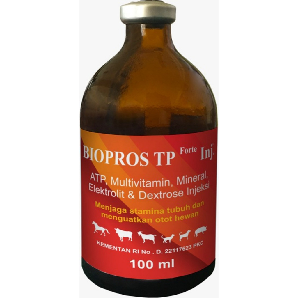 Biopros TP Forte Inj 100ml ATP Vitamin Mineral Penguat Otot Hewan Sapi Kambing Domba Kerbau seperti Cardiofit
