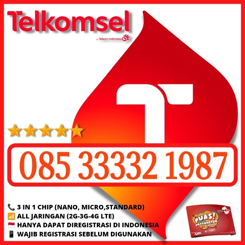 Nomor Cantik Telkomsel As tahun kelahiran 1987 (GRATIS USB/HEADSET)