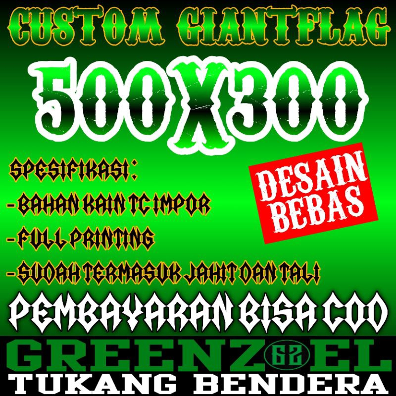 CETAK BENDERA PRINTING DESAIN SENDIRI / CUSTOM GIANTFLAG 500X300 COD TERMURAH