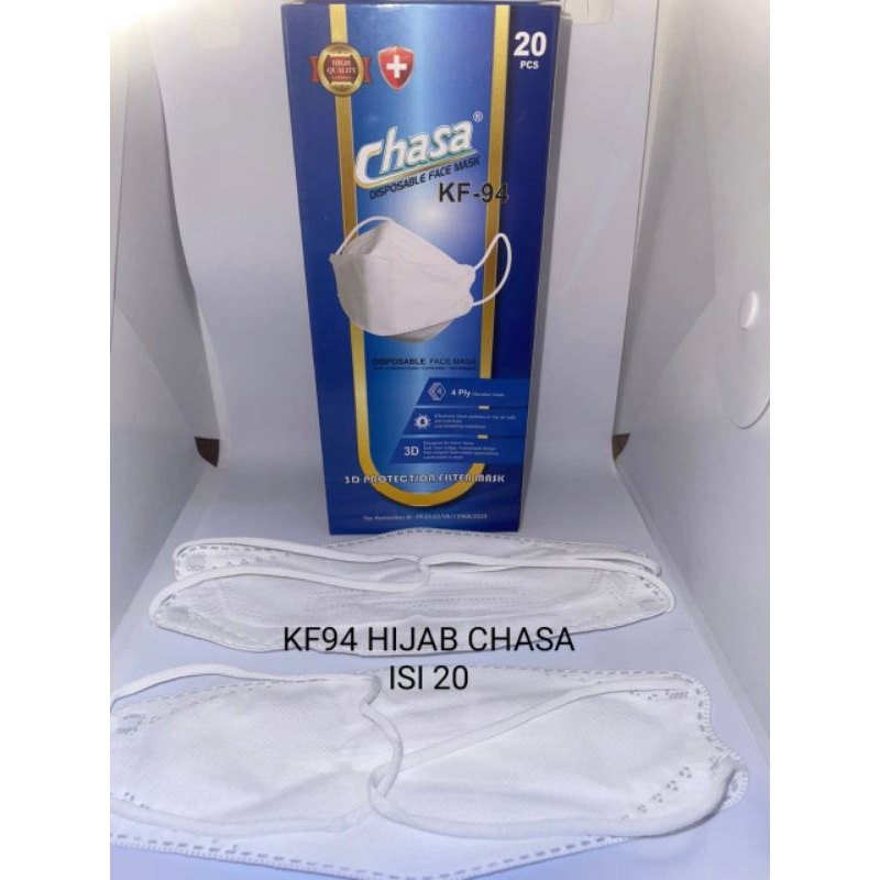 MASKER KF94 HIJAB PUTIH CHASA ISI 20PCS + BOX