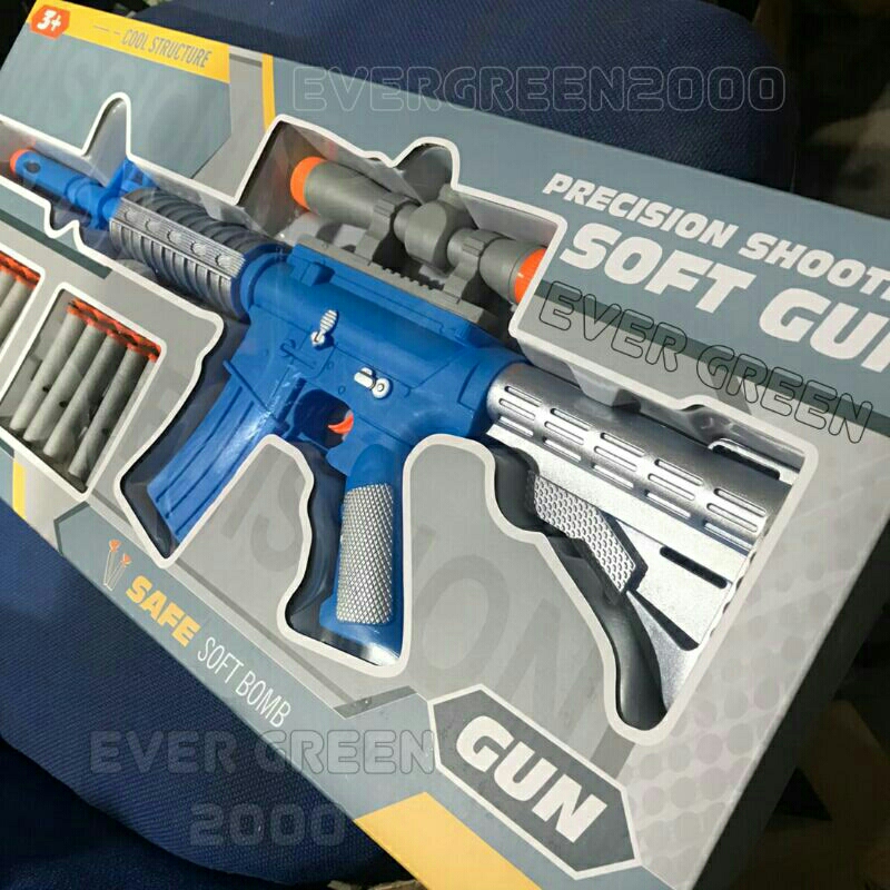 Mainan Sniper Tembak Tembakan Nerf HK416 (10 pcs Pluru Busa Soft Bullet / Kokang by Telescope) Preci