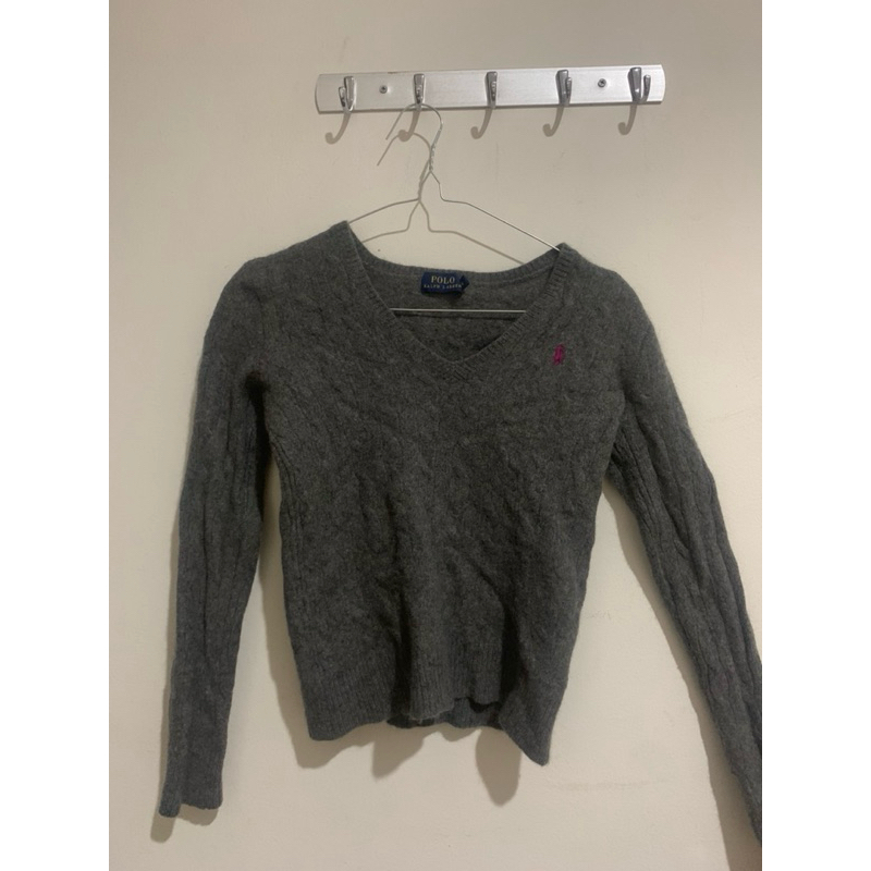 GREY V NECK POLO RALPH LAUREN SWEATER