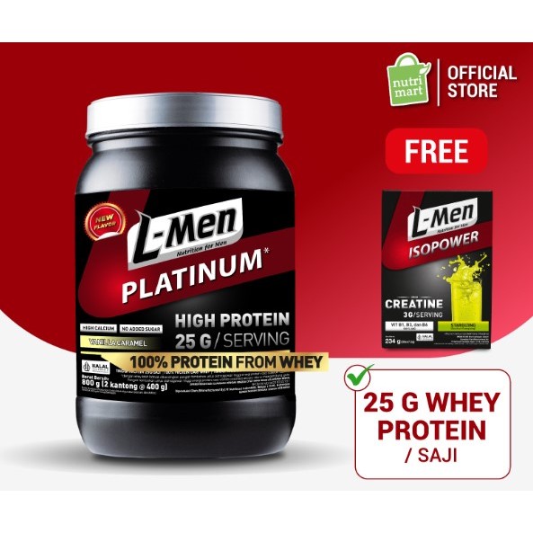 

PROMO SPESIAL !!! L-Men Platinum Vanilla Caramel 800 gram (25 gram protein) - Suplemen Tinggi