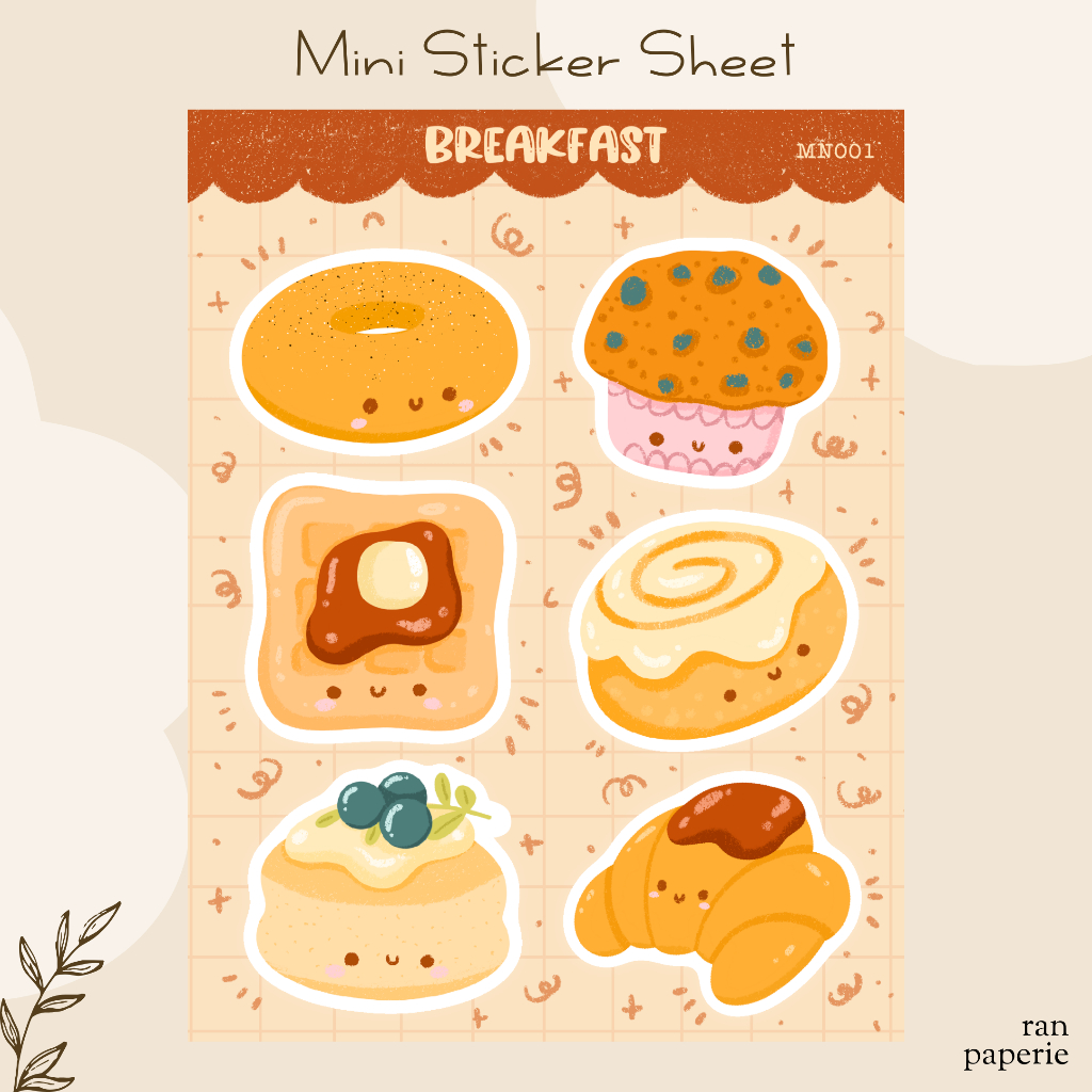 

Breakfast Mini Sticker Sheet Stiker Jurnal Deco Journaling Bujo Journal Lucu Waterproof Tahan Air