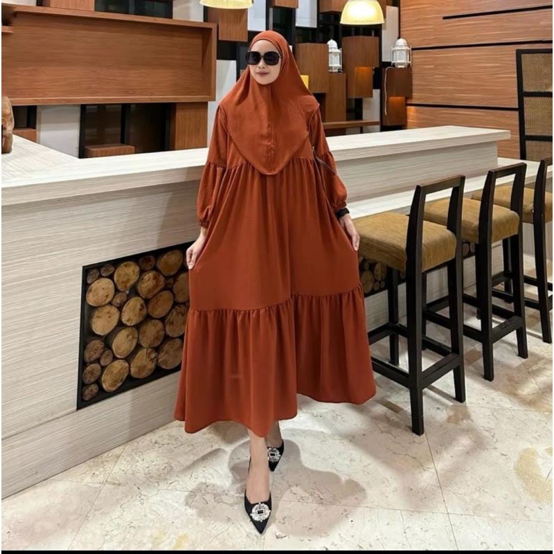 ARUMI DRESS CRINGKLE AIRFLOW SET KERUDUNG/GAMIS BUSUI/GAMIS KEKINIAN