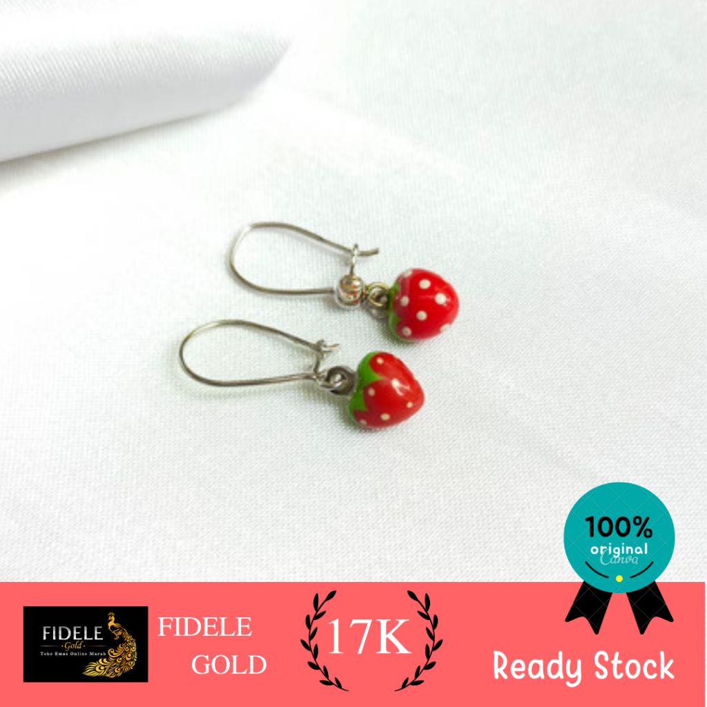 Anting Emas Putih 750 asli anting anak strawberry kado bayi