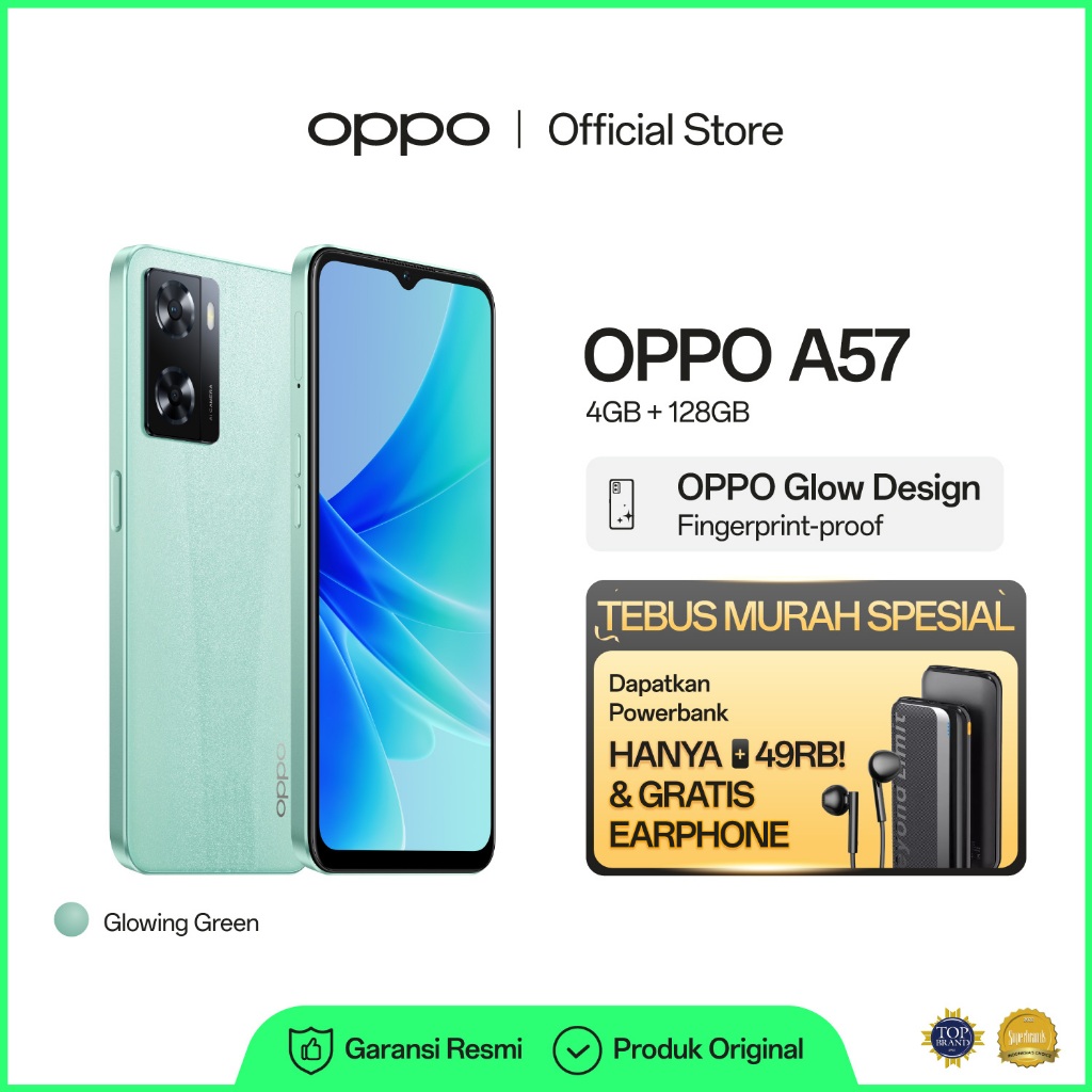 OPPO A57 4GB/128GB  [5000mAh, 33W SuperVOOC, RAM Expansion, Ultra-Linear Stereo Speaker, OPPO Glow]