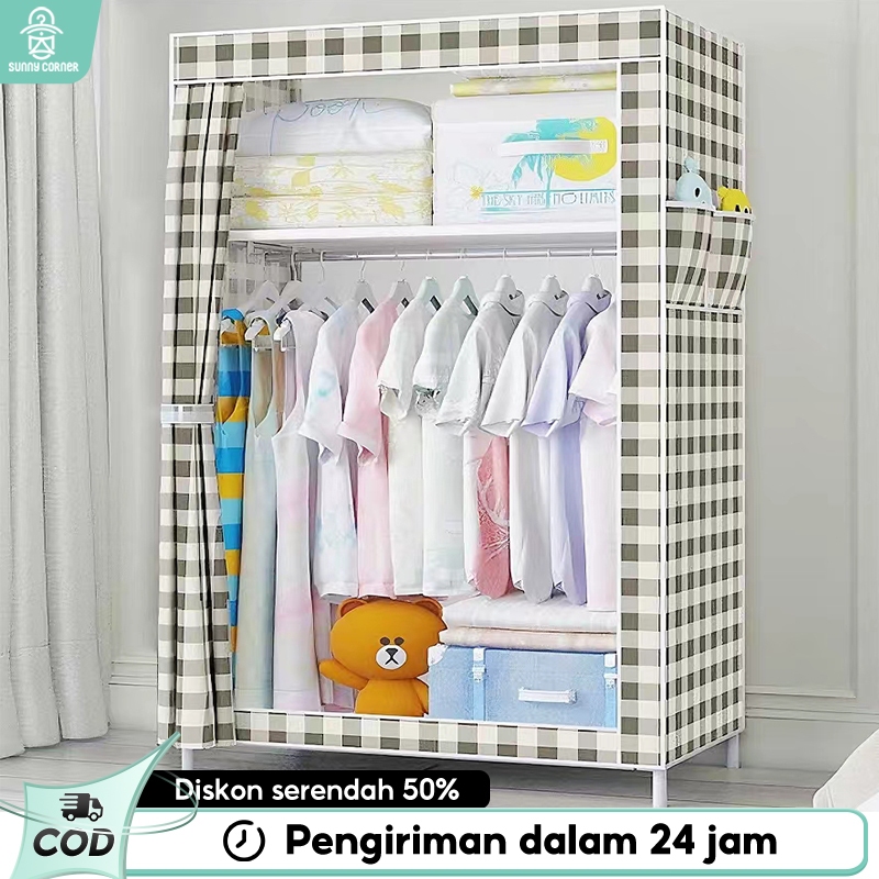 Lemari Pakaian Kain Lemari baju gantung Lemari portable 26MM Pipa Baja