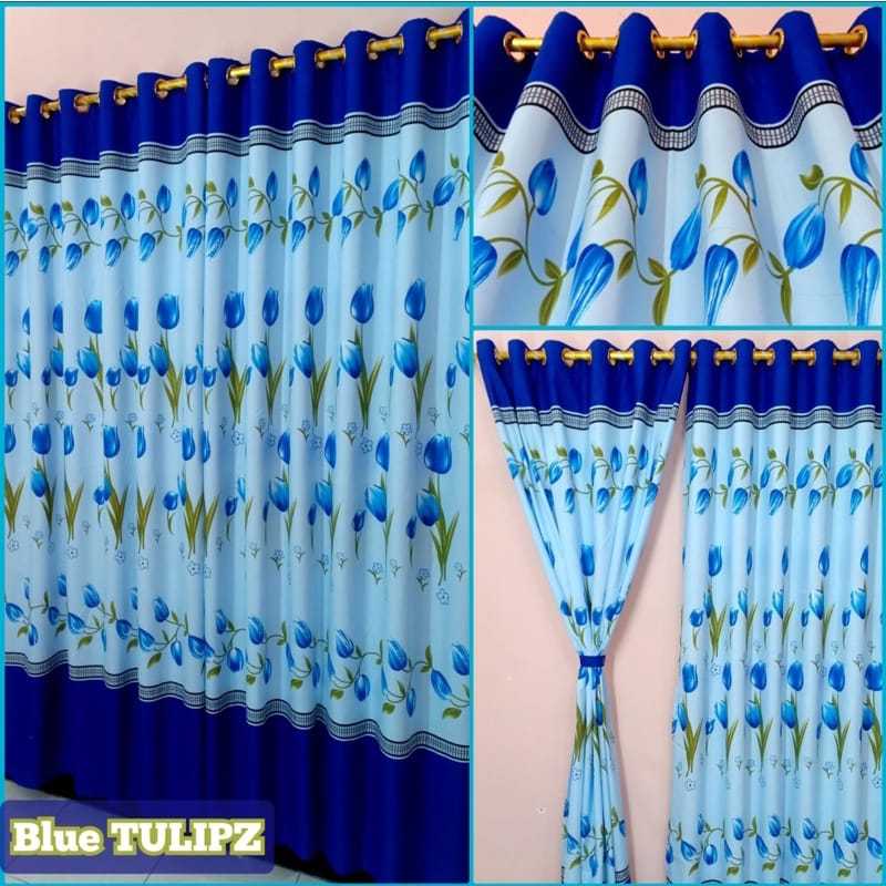 Gorden Pintu dan Jendela Model Smokering Kain Polyster Premium Motif Bunga Hijau Tosca