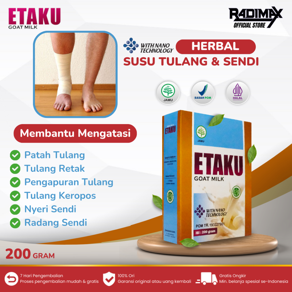 

Etaku Goat Milk - Susu Tulang dan Sendi Obat Patah Tulang Retak Keropos Pengapuran Tulang Osteoartritis Osteoporosis
