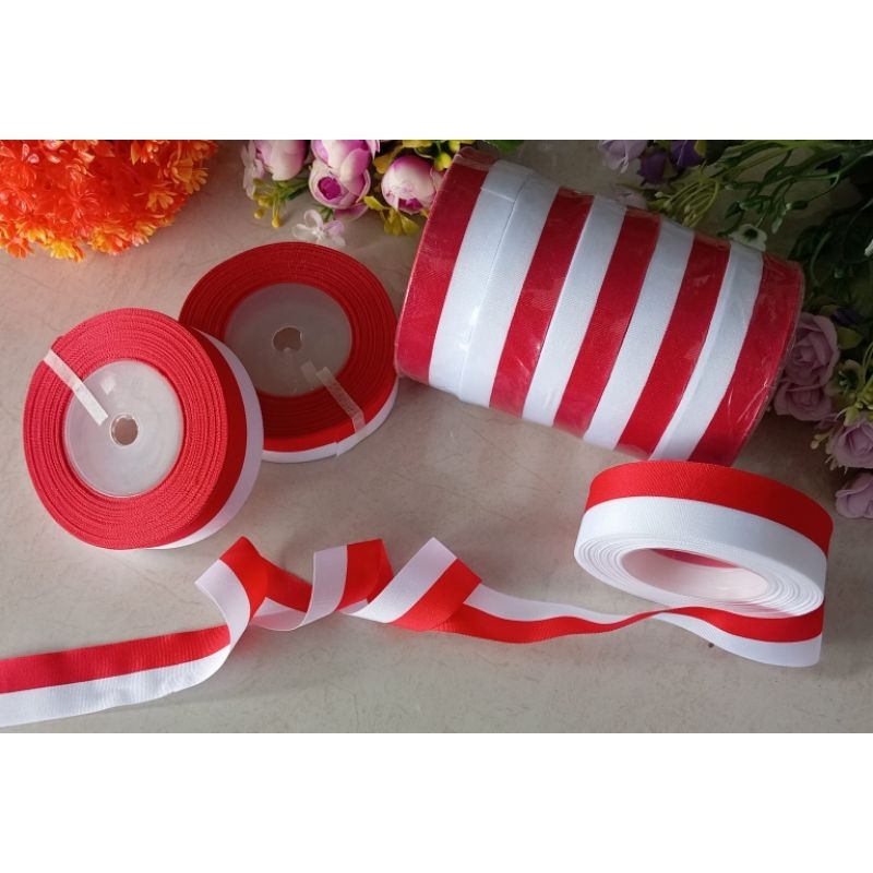 

1 Rol Pita Merah Putih Pita Satin Merah Putih 2,5 cm