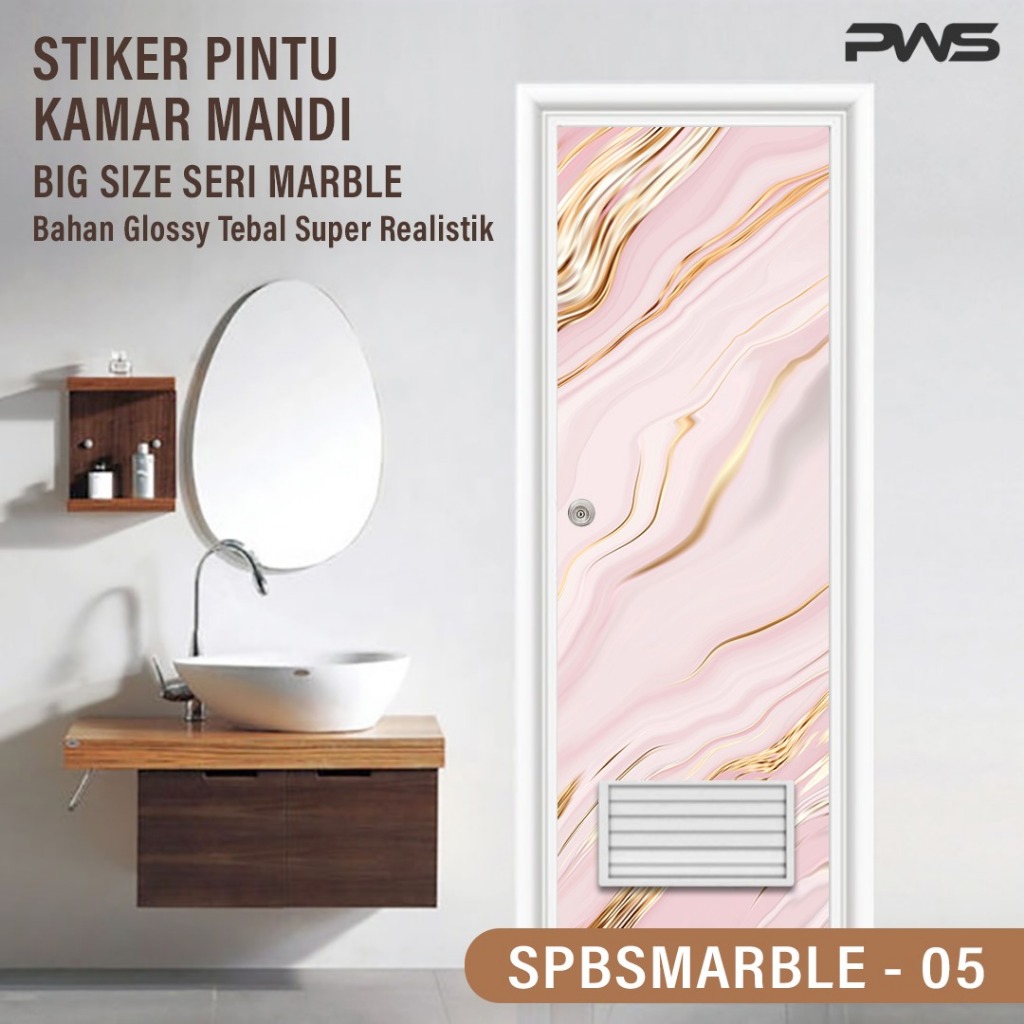 Stiker Pintu Kamar Mandi 2 Sisi Anti Air Motif Marble / Stiker Pintu Kamar Mandi Dekorasi Rumah Panc