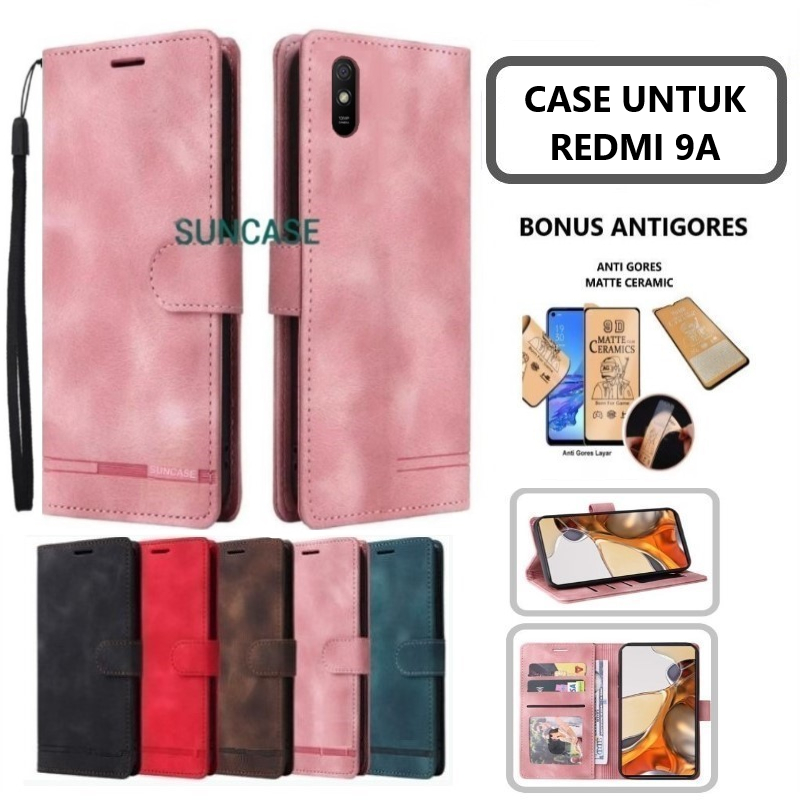 Casing hp XIAOMI REDMI 9A model flip dompet softcase premium ada tali dan dapat anti gores