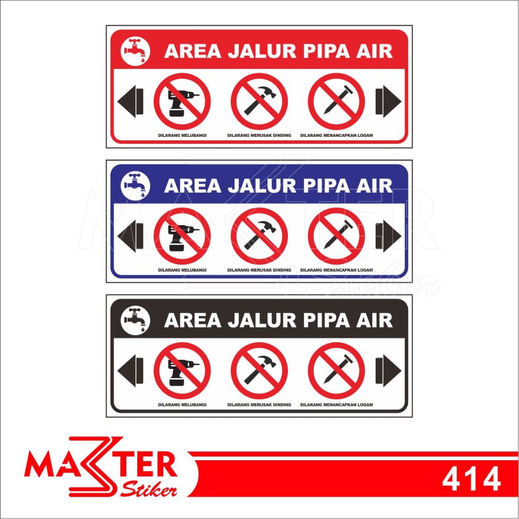 

414 - Stiker Area Jalur Pipa Air, Sticker Vinyl, Premium, Tahan Air, Termurah, dan Bisa Custom