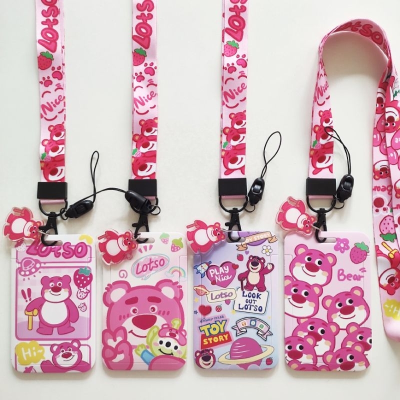 

ID Card Holder Name Tag Lanyard / Kalung Wadah Kartu Identitas Tapping E-money Kereta Pink Lotso Bear Toy Story Lucu