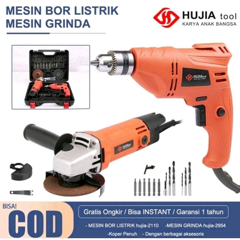 PAKET 2PC BOR HUJIA 10MM + GERINDA HUJIA 4INCH