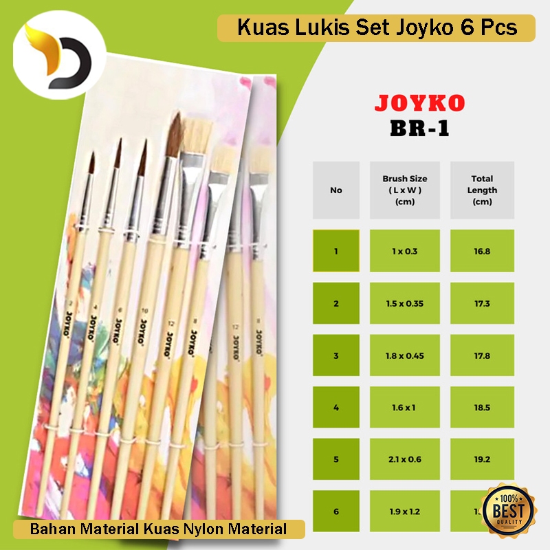 

Kuas Lukis Set Joyko 6 Pcs Kuas Paint Brush Bahan Nylon Material Berbagai Macam Ukuran Kuas Lukis
