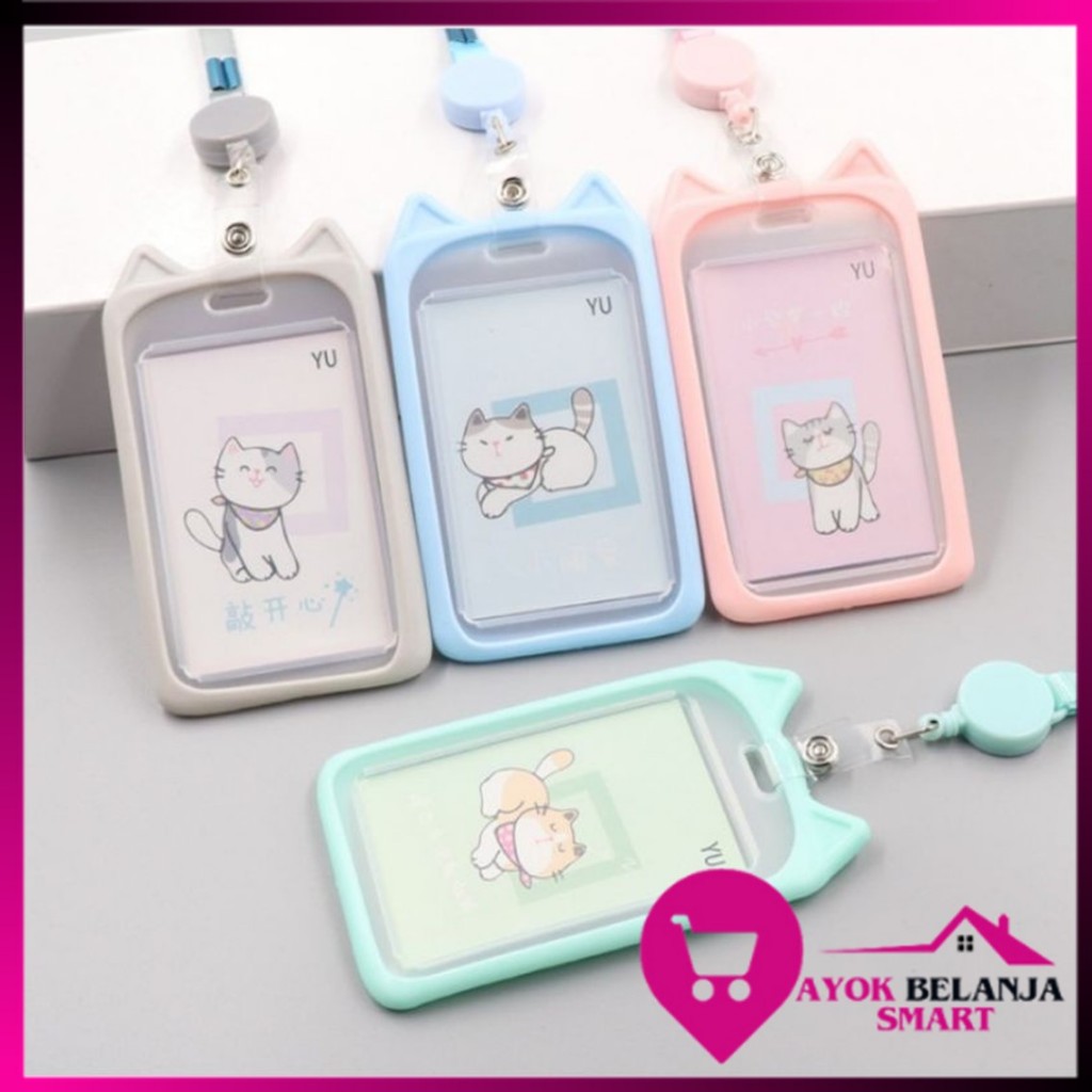 

ABS Name Tag Lanyard Gantungan Kartu Motif Kucing Kelinci Akses MRT Busway E-Money Flazz BRIzi Bentuk Karakter Hewan Warna Pastel Lanyart Card Holder Id Card