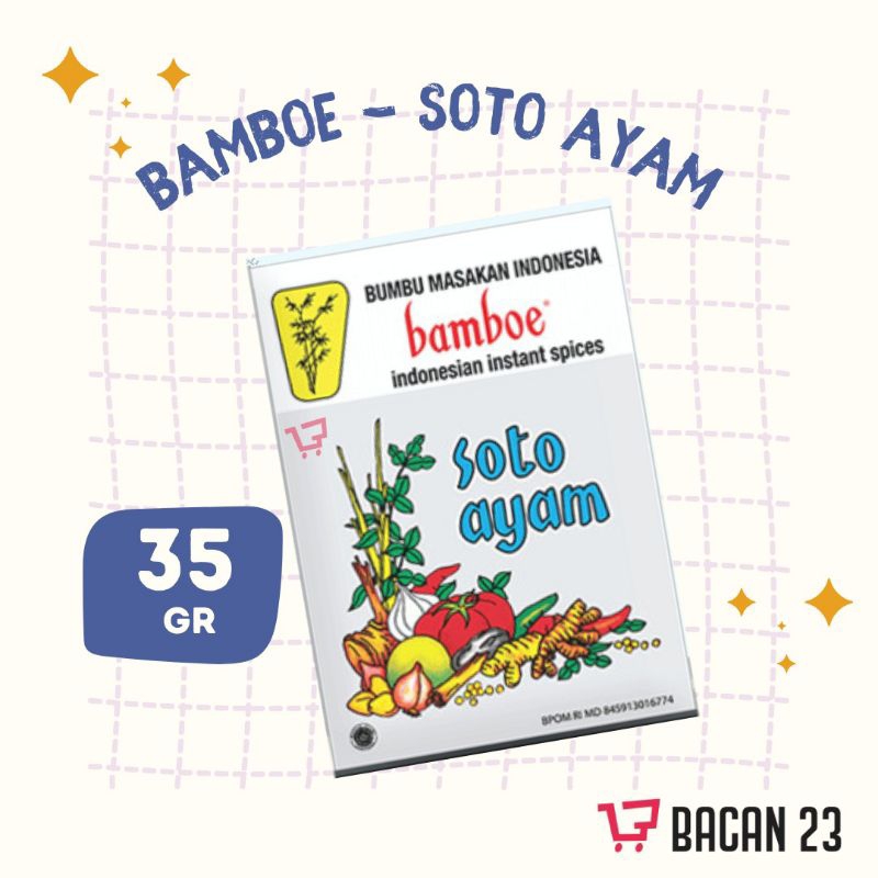 

Bamboe Bumbu Masak Instant Kemasan Lokal Rasa Soto Ayam (35 gr) / Bamboe Putih Bumbu Instan / Bumbu Dapur Praktis