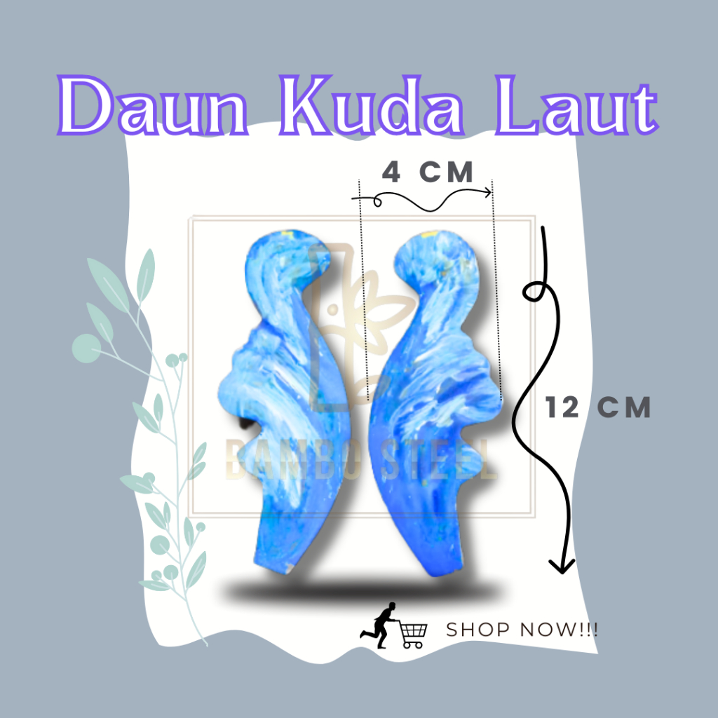 Ornamen Aksesoris Pagar Besi Teralis Motif Daun Kuda Laut Plat Besi Sepasang Kanan Kiri