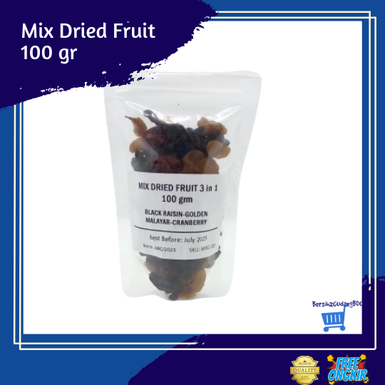 

Mix Dried Fruit 3in1 / Mix Craisin (Cranberry, Black Raisin & Golden Raisin / Malayar) 100 gr
