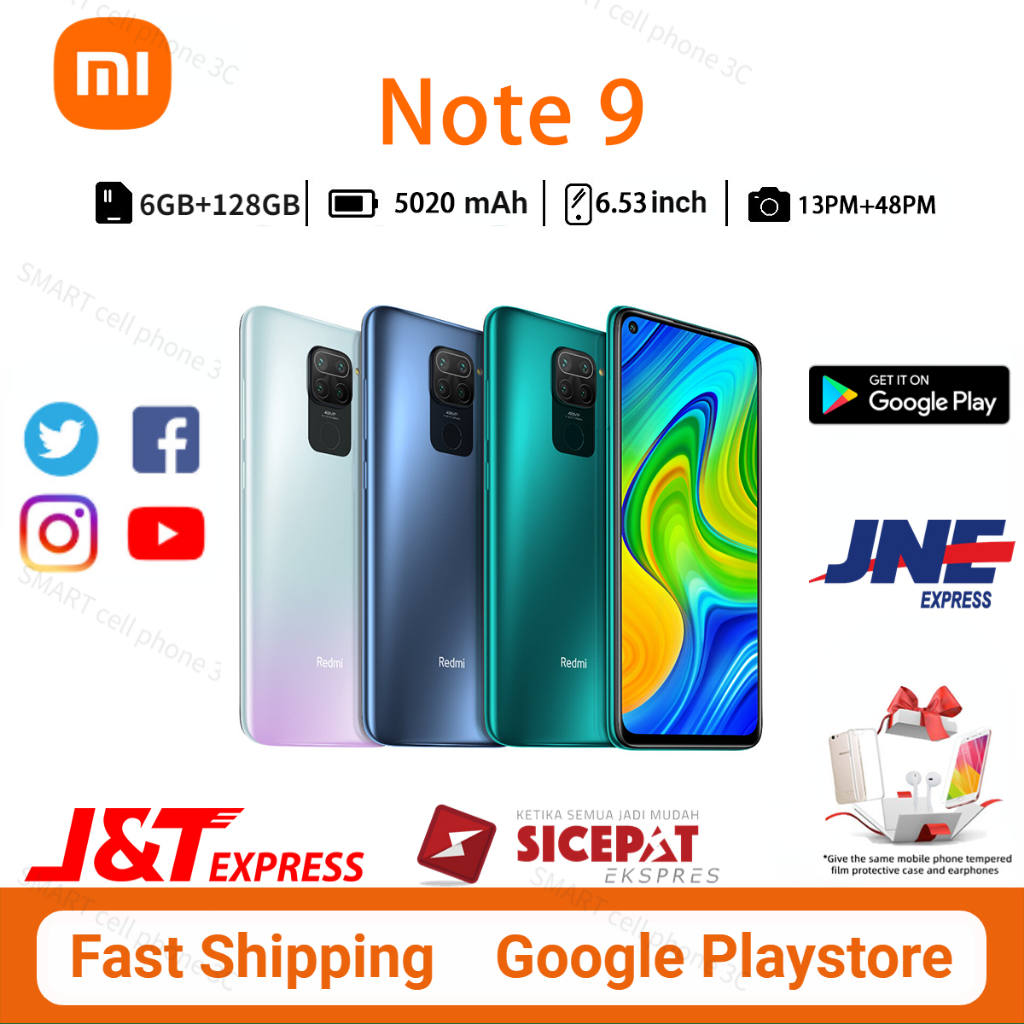 Xiaomi Redmi Note 9 ram 6/128GB,6.53 big inches Hp smartphone