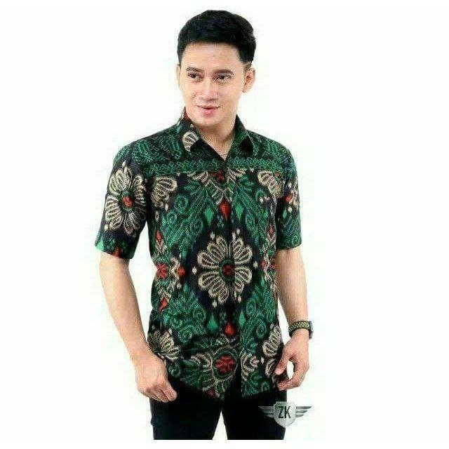 Hem Batik Pria - Motif Bunga Rambat Coklat - Warna Hitam Coklat