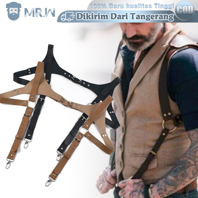 Suspender Pria Kulit Pu Leather Suspender Suspender Kulit Pu Suspender Backpack Bretel Suspender Pri