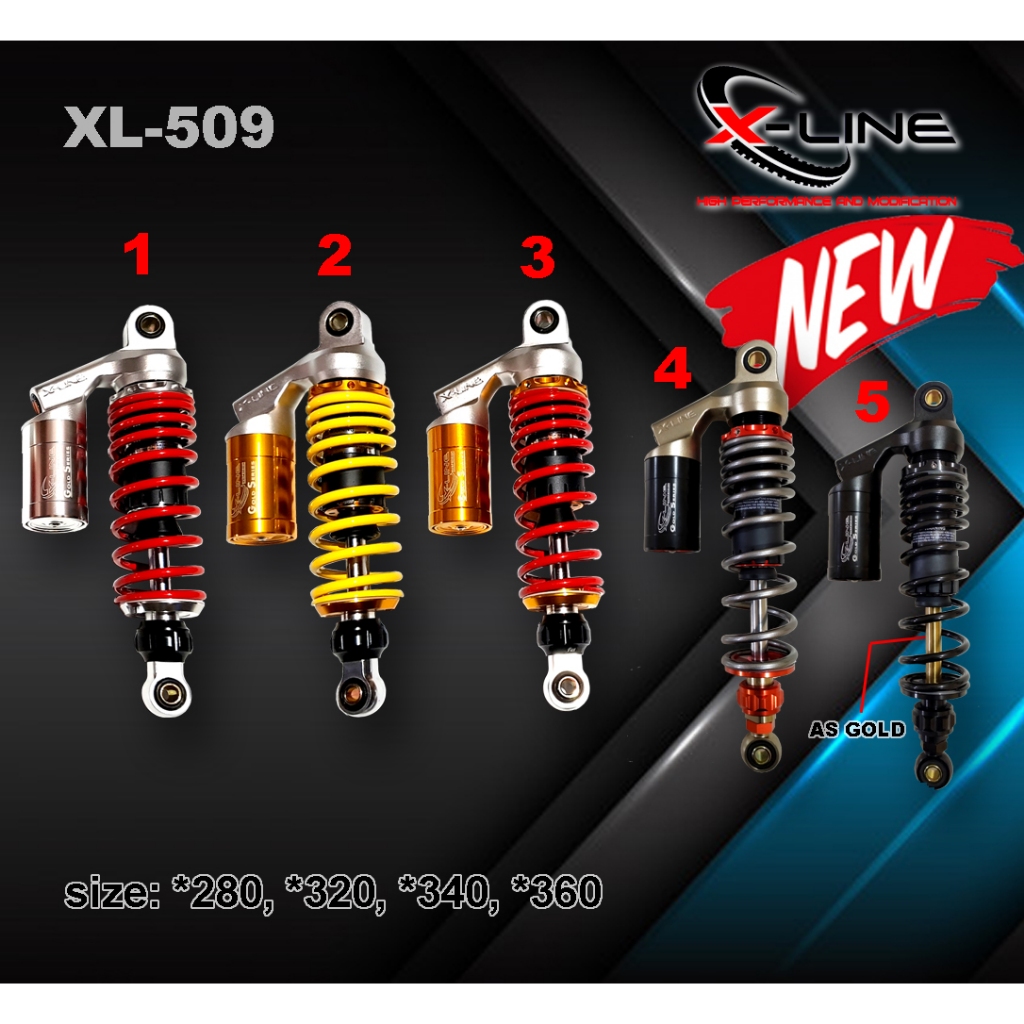 X-line Shock Belakang Type 509 Motor Bebek Uk. 280 320 340 Jupi Z Fizr Vega Jupi Old Original