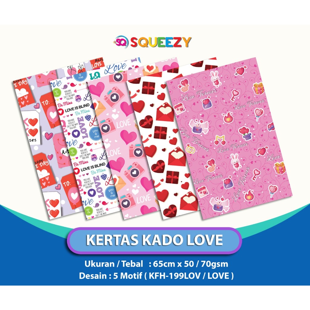 

Kertas Kado Squeezy With Love isi 50 / Bungkus Kado (1pak=50pcs)