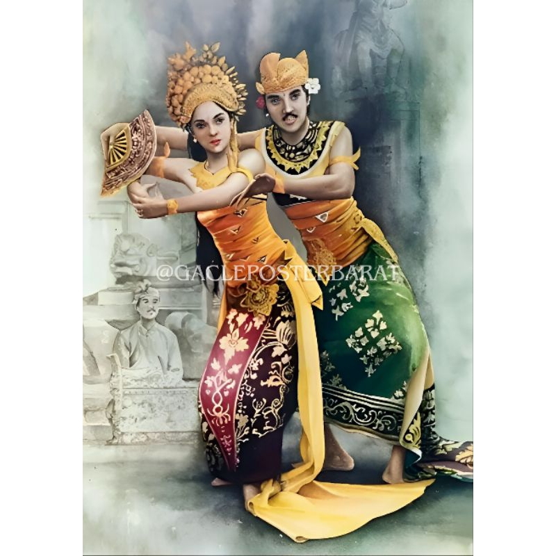 Poster Cetak Hiasan Dinding Jumbo Gambar Leak tari Bali dan Singa Barong Indonesia, UK 100x70 Cm, De