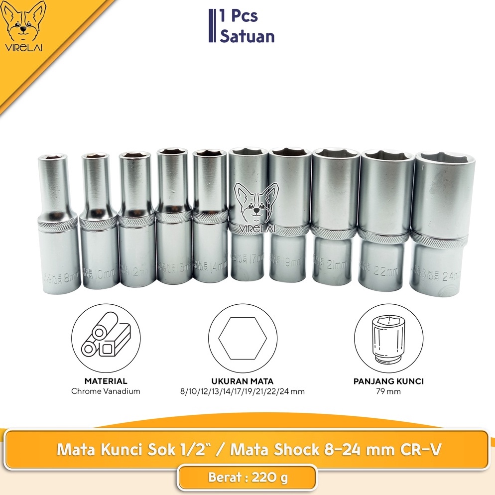 Terlaris SILVER PANJANG Mata Kunci Shock Sok 12  Mata Sock 824 mm CRV