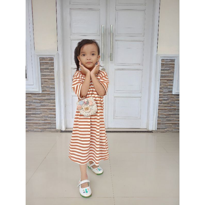 dress midi anak salur katun combet umur 1-9tahun