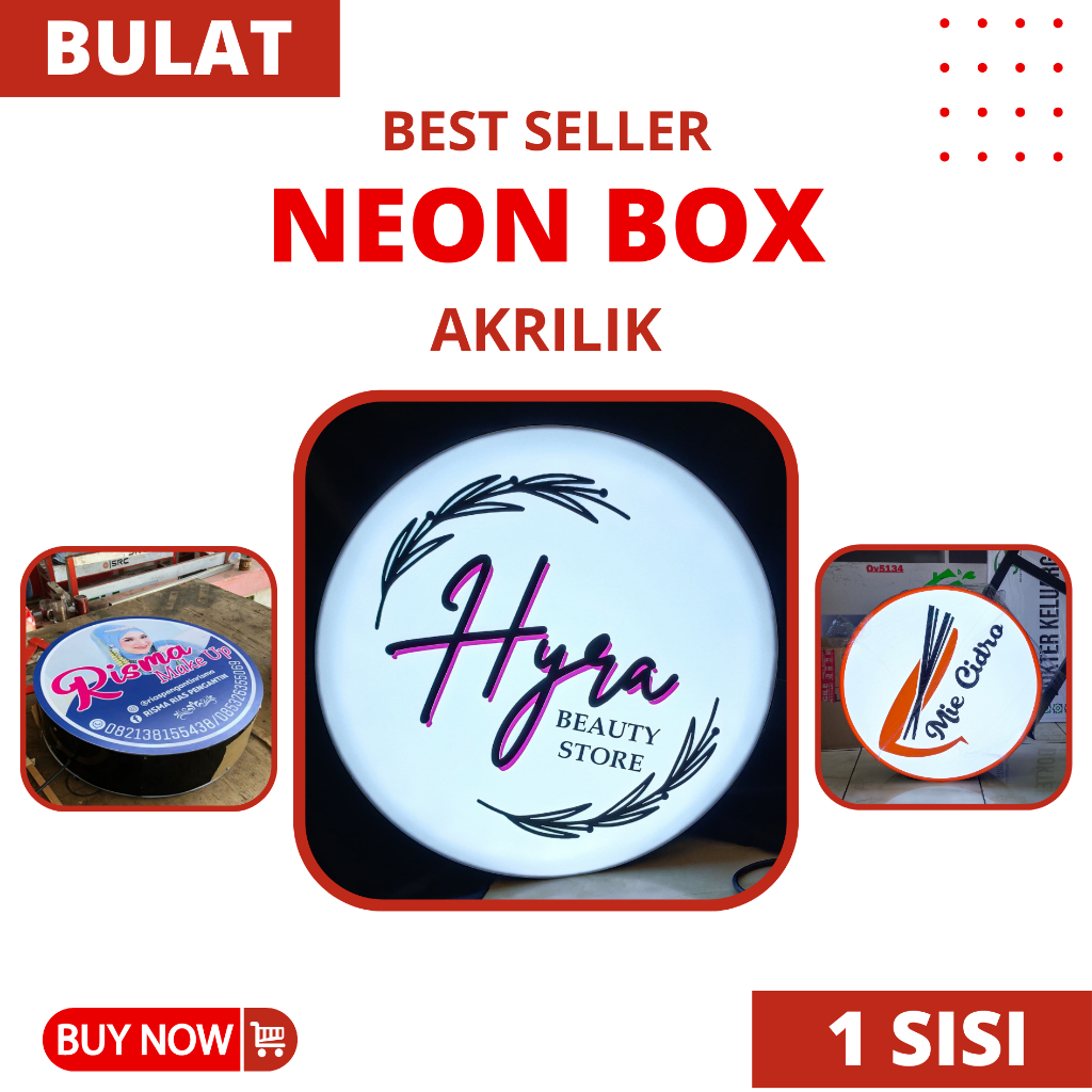 Neon box akrilik bulat 1 sisi / neon box / neon box bulat / papan nama / shopsign / akrilik